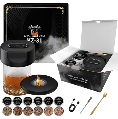 Elprico Electric Whiskey Smoker Kit, Rechargeable Flameless Cocktail Smoker kit with 6 Wood Chips, for Whiskey Bourbon Old Fashioned