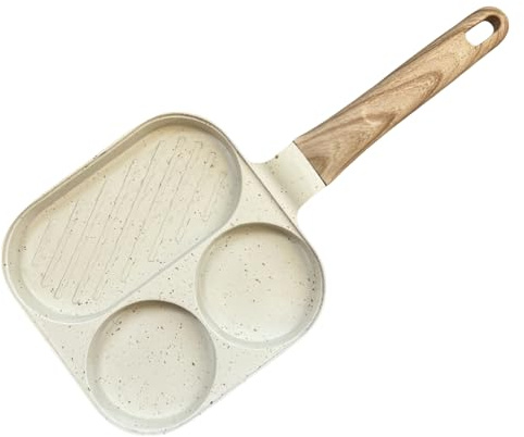 Padella per uova multisezione - Padella antiaderente a 3 scomparti, compatibile con piano cottura a induzione, rivestimento senza PFOA | Colazione Brunch Frittata Pancake Sandwich Hamburger Pancetta C