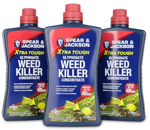 Jarder Spear and Jackson Glyphosate Weed Killer 3 x 1L - Concentrated Weed Killing Formula - Kills Weeds at the Root - Covers 1200m2