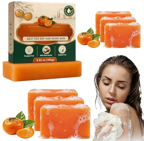 Persimmon Seife - Naturseife mit Sheabutter für trockene und reife Haut, Anti-Falten Gesichtsseife & Duschseife, Parabenfrei & Sulfatfrei, 100g - Sanfte Reinigung mit Kaki-Extrakt (1, Einheitsgröße)