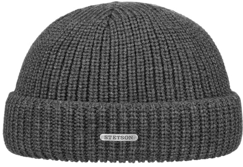 Stetson Nashville Strick Dockercap Herren - One Size (54-60 cm) - Aus 100% Merinowolle - Hergestellt in Italien - Rippstrickmütze aus Wolle - Herrenmütze Herbst/Winter anthrazit One Size