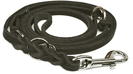 Fettleder Führleine schwarz geflochten Chrom 3m, Lederleine (3m x 8mm)
