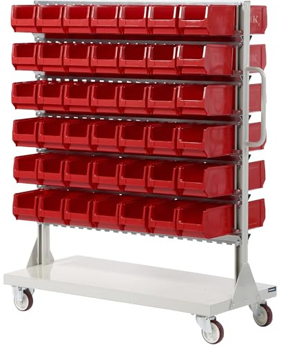 eurokraft pro | Fahrregal mit Sichtlagerkästen | Doppelseitig, HxBxT 1450 x 1170 x 540 mm, mit 98 Kästen