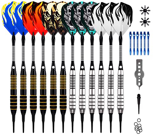 ONE80 dartpilar, dartpilar med plastspets, 18 gram professionella mjuka darts 12 stycken mjuka pilar