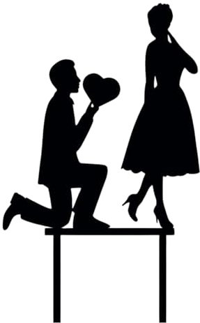 Cake Company Acryl Cake Topper Brautpaar Antrag mit Herz | Hochzeit Tortendekoration für besondere Momente I Tortenfigur aus hochwertigem Acryl schwarz | Größe: 14 x 12 cm, Stärke 3 mm
