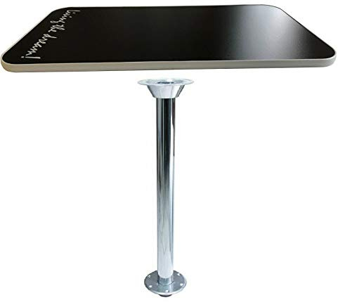 Lusso Floor Island Free Stand Leg + TABLE compatible to fit caravan campervan – Living the dream – Black/Grey – Includes one table top, recessed base and island table leg.
