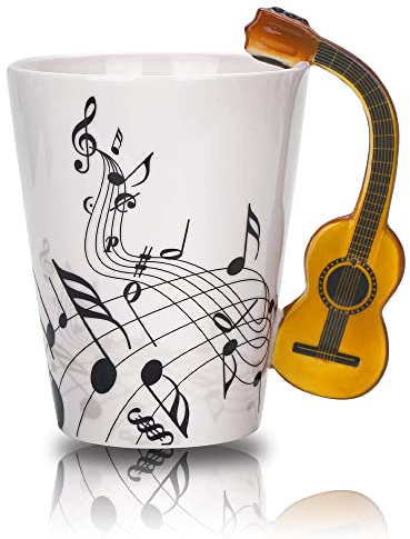 Tiamu Tasses à Café avec Poignée en Forme de Guitare Musique Mug à Thé et Café Personnalisé, Porcelaine Tasses à, Tasse à Thé en Céramique, Mug Cadeau pour Amis, Famille, Collègue