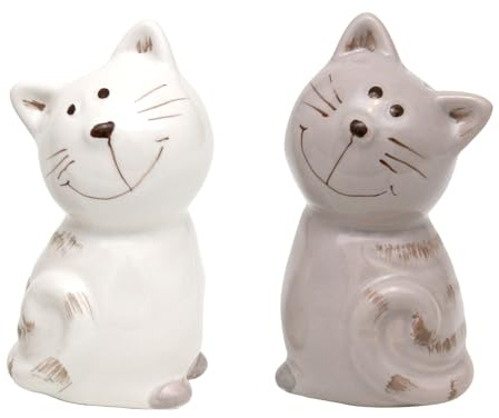 Dekohelden24 2er Set Keramik Salz-/ Pfefferstreuer/Gewürzstreuer als Katzen, Maße ca. 7 x 6 x 7 cm.