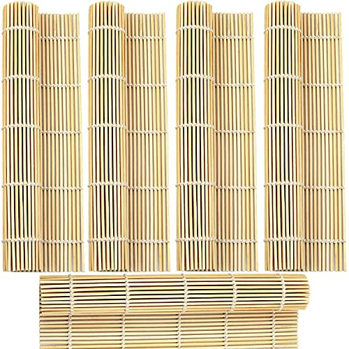FAMIDIQGO 5 PCS Sushi Rollmatte Bambus, Sushi Matte Sushirolle, Umweltfreundliche Bambusmatte, DIY Bambusmatte, Anfänger Starterset Sushi Kit, Küchen Zubehör