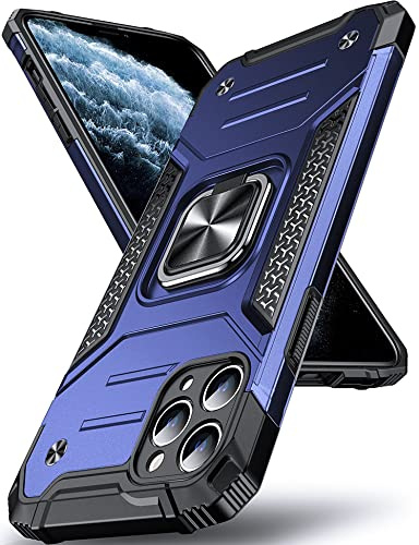 DASFOND Armor Hülle für iPhone 11 Pro Case mit Kameraschutz Militär Stoßfest Handyhülle [Upgrade 2.0] 360 Grad Metal Ring Halter Ständer Schutzhülle [für Handyhalterung Auto Magnet], Blau