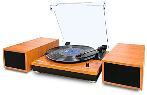 Lauson CL616 Vinyl-Plattenspieler, Bluetooth, mit externen Stereo-Lautsprechern, 3 Geschwindigkeiten, kabellose Wiedergabe, Auto-Stop, RCA/AUX-IN/3,5 mm