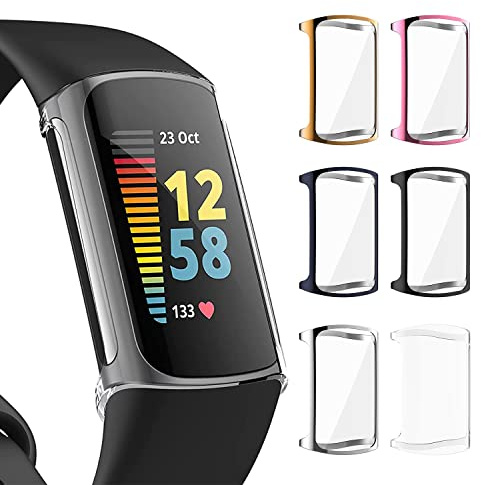 Ruentech Protective Case Compatible with Fitbit Charge 5 Screen Protector Case Cover, Ultra Thin Full Protection Bumper Shockproof Screen Protector Case for Charge 5 (6 Colours)