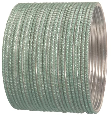 Touchstone Armreifkollektion in Pastellfarben, handgebohrter indischer Bollywood-Designer-Schmuck in Silber und Arktisblau. 24er-Set. Für Damen.
