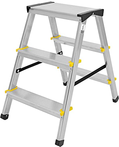 Zweiseitige Aluleiter Klappleiter Haushaltsleiter 150kg Traglast TÜV EN131 | 3 Stufen / 150kg