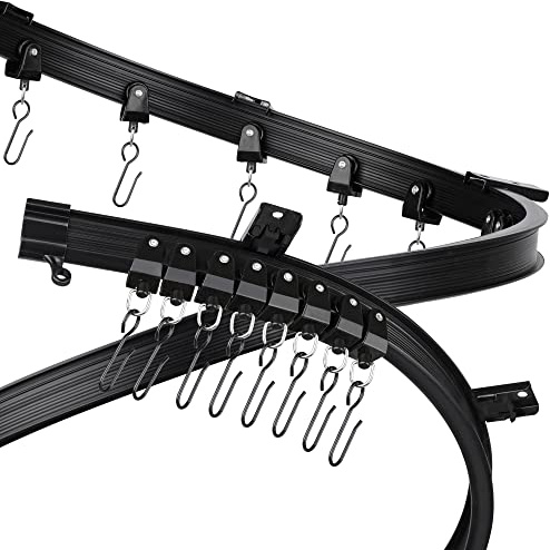 Fubeasi Schwarze flexible biegbare Deckenvorhangschiene, gebogene Deckenschiene für Vorhänge, Raumteiler, Deckenschienensystem mit Haken (3 m)