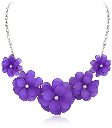 EVER FAITH Blume Kragen Halskette Floral Flower Statement Sommer Strand Chokers Halsketten für Damen Mädchen blau