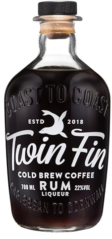 Twin Fin Cold Brew Coffee Rum Liqueur | Cornish Roasted Coffee & Caribbean Rum | Fresh Espresso, Rich Vanilla & Chocolate Notes | Espresso Martini, White Russian | 22% vol | 70cl