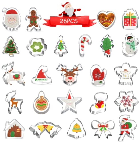 Set Di 26 Formine Biscotti Natale,Stampi Biscotti Natale In Acciaio Inox,Formine Per Biscotti Natalizi Bambini,Stampini Per Biscotti Con Fiocco Di Neve, Albero Di Natale,Renna,Omino Di Pan Di