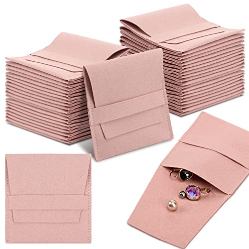 Bonuci 40 Pcs Small Microfiber Jewelry Pouch Gift Bulk with Band 8 x 8 cm, Mothers Day Jewelry Gift Packaging Bag Luxury Small Bags Tiny Microfiber Pouch for Bracelet Necklace(Pink)