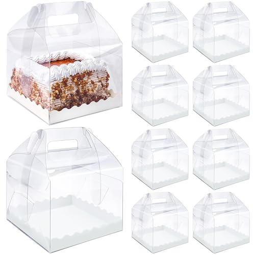 BELLE VOUS 10x transparente Kuchen Geschenke Transportbox - 15,3x15,3x12cm - Geschenkbox Set durchsichtig mit Deckel - wiederverwendbare Geschenkbox transparent- Cake Boxes -Presentbox