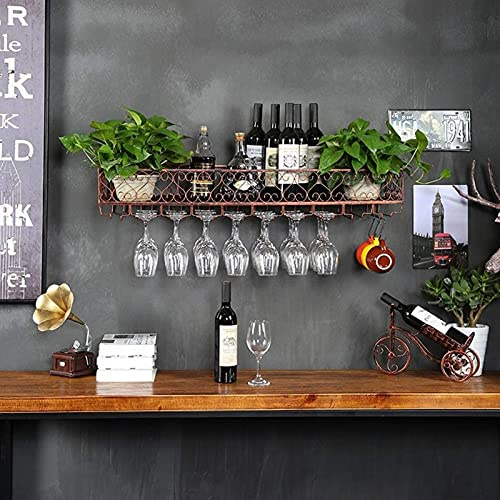 JATIBOSH Wine Racks Wall-Mounted, Metal Hanging Wine Champagne Glass Goblets Stemware Rack Holder Floating Storage Shelf Display Organizer, for Kitchen Bar and Hotel - Fully Assembled/120 * 25 * 17Cm
