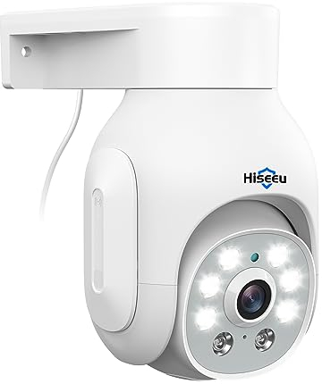 Hiseeu 5MP Telecamera di Sorveglianza Esterna PoE con Cavo Ethernet, 360 ° PTZ Telecamera IP Esterno No WiFi, 30m Visione Notturna Colori, Rilevamento Movimento, Audio Bidirezionale, POE Kit
