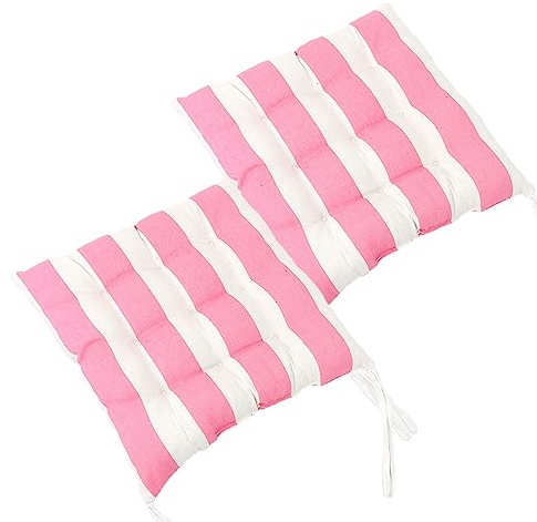 FANSU Stuhlkissen mit Bändern 2er Set, Streifen Drucken Garten Sitzkissen Set 45cm Stuhl Kissenauflage Stuhlauflage Sitzpolster Sitzauflage Gartenkissen für Bürostuhl, Küche (Rosa)