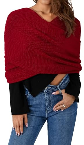 Edhomenn Wool Scarf for Women Knitting Wrap Sweater Multi-Use Solid Color Y2k Autumn Winter Scarf with Long Sleeves (01 Wine Red, One Size)