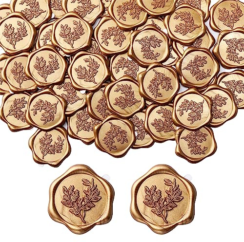 Mogokoyo Wachssiegel Selbstklebend 50 Stück Gold Umschlagaufkleber Wachssiegelstempel Sticker Siegelaufkleber für Hochzeit Geburtstag Party