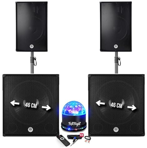 Bmsonic BMS-181815-3400W - Altavoces DJ de 15 + 2 cajas de 18 + patas - USB/BLUETOOTH, juego de luz
