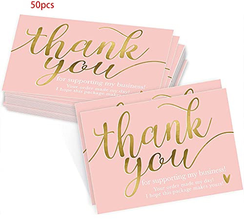 50 Stück rosa Dankeskarten für Geschäfte, Grußkarten, Lobpreisetiketten für kleine Busunternehmen, Grußkarten