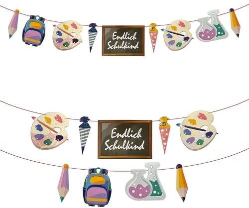 Oblique Unique Endlich Schulkind Girlande – Bunte Einschulung Deko mit Schulmotiven | Hängedeko Banner für Schuleinführung & Schulanfang für Jungen und Mädchen