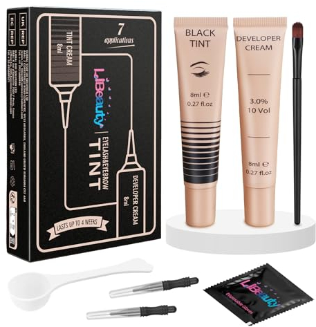 Libeauty Wimpernfarbe Set Lash Tint, natürliche schwarze Augenbrauenfarbe hält bis zu 4 Wochen, mit Färbecreme und Entwicklerflüssigkeit, einfach zu verwenden für Salons und Anfänger