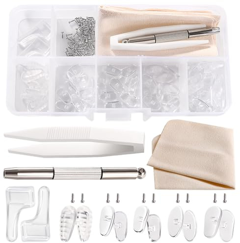 YIXISI 35 Paar Brillen Nasenpads Set, Silikon Schraubbrillen Nasenpads, Nasenpads Brillen Reparatur Set, mit Schrauben Schraubendreher Pinzette Reinigungstuch, für Gläser Sonnenbrille, Nr. 2