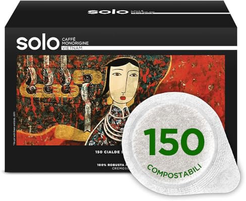 SOLO - Caffè Monorigine Vietnam, Cialde E.S.E. 44 mm, 150 Cialde Monodose, 100% Robusta Naturale, Compostabili
