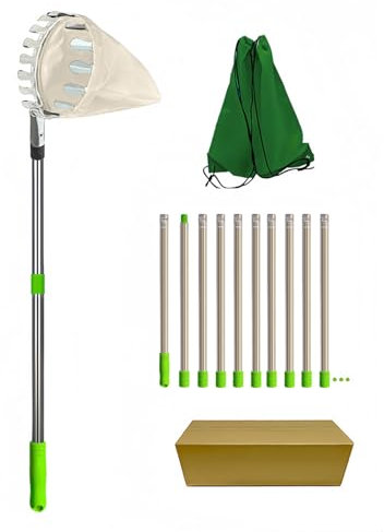 4M Apple Picker with Telescopic Handle, Fruit Picker Tool with Stainless Steel Connecting Pole and Fabric Bag, Fruit Grabber for Cherry Berry Orange Lemon Etc