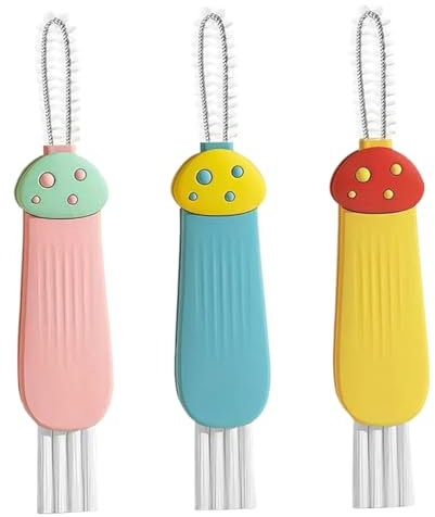 3 Pcs Bottle Brush Cleaner 3 in 1 Portable Cute Gap Cleaning Brush Rotating with Bushes & Remover Mushroom Shape Cup Lid Cleaning Brush for Tea Cups, Nipples, Keyboard Cup Lid Cleaning Brush Gap Clean