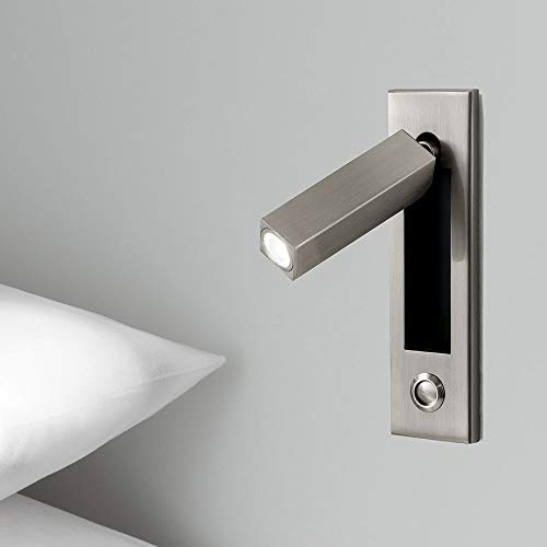 Aplique de pared LED, lámpara de pared, foco de cabecera de hotel, aplique de lámpara LED para dormitorio, luz de lectura junto a la cama, interruptor de empuje empotrado, giratori