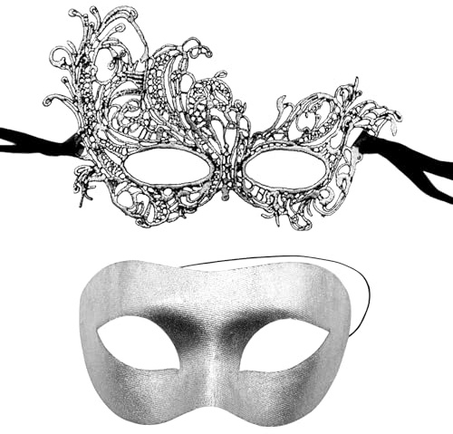Cosysparks Venezianische maske paar, 2-Pack Silber/Gold maskerade maske venezianisch Paare Klassisch maskenball masken für Paare Halloween Cosplay Karnevalsmasken für Männer Frauen