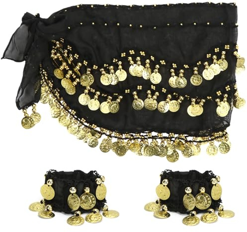 Bauchtanz Hüfttuch, Bauchtanz Kostüm Damen, Bauchtanz Rock, Chiffon Bauchtanzgürtel mit Armbändern, Orientalisches Kostüm Damen für Carnival