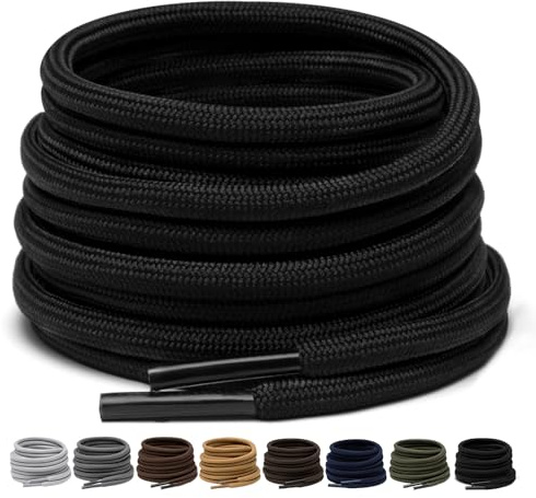 Puzeam Lot de 2 paires de lacets ronds robustes de 4 mm pour bottes de randonnée en plein air, lacets solides pour baskets, Noir , 100