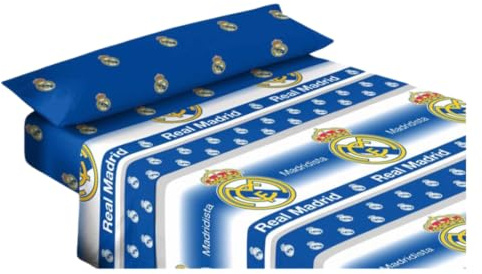 Juego de Cama R. Madrid de Fútbol, 3 Piezas (Bajera, Encimera y Funda de Almohada), Sábanas del Madrid, Regalo, Oficial Fútbol Madrid, (Modelo 3, 135 cm)