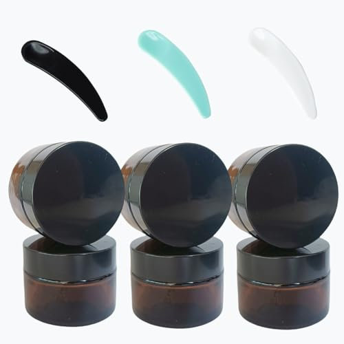 1oz Frosted Glass Cosmetic Cream Jar Bottle Refillable Glass Face Cream Pot Cosmetics Container With Plastic Wood grain lids and Inner Liners For Face Cream Eye Cream Lip Balm Ointments Salves (B)