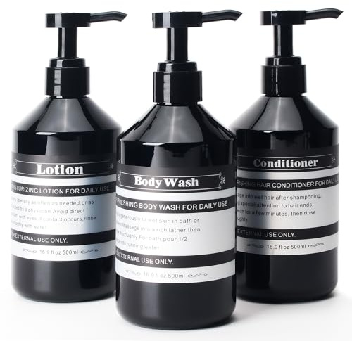 Sookdeo Spenderflasche für Badezimmer, Küche, nachfüllbar, für Shampoo, Spülung, Handspülung, Seife, Lotion, Öl, Duschseife, Flaschen mit Pumpe, 500 ml, 3 Stück