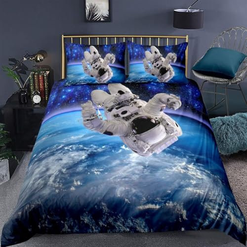 Druck Bettbezug Bettwäsche Set 140X200 cm Astronauten-Weltraum - 3D Erwachsene Kinder Bettwäsche-Set, Mikrofaser Weiche Bettbezug Mit Reißverschluss Und 2 Kissenbezüge - Anti-Allergie -863G155D648G