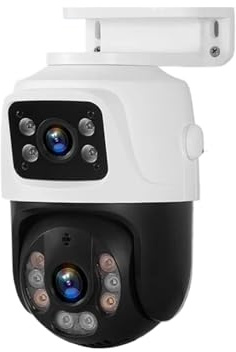 VEKELETE Caméra IP POE 8MP 4K Double Objectif PTZ Double écrans Smart Home 360° Filaire vidéosurveillance IP détection de Mouvement CCTV(8MP Add 64G Card)