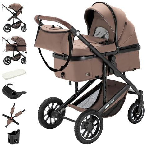 Daliya® FLEXI-PRO M 2in1 Kinderwagen & Buggy (Beige-Rosa Leinen)