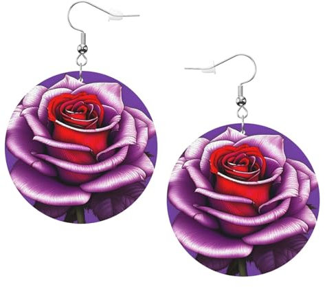 Pendientes de aro de piel con estampado de rosa fucsia para mujer, perfectos para fiestas de disfraces y accesorios de niña, talla única, Cuero