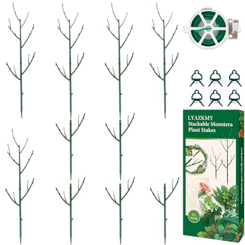 LYAZKMY Stackable Plant Stakes 15 Pack, Adjustable Monstera Plant Support, Garden Stakes for Indoor and Outdoor Plants, Reusable Plant Sticks for Potted Plants, Pothos, Vine, Flower Use