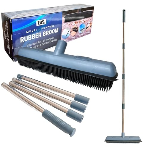 EDS Rubber Bristle Broom for Pet Hair 120cm Adjustable Handle Floor Brush for Carpet Rugs Hard Floors & Tiles Soft Indoor Sweeping Brush for Kitchen Bathroom & Living Room Cleaning (PACK OF 1)